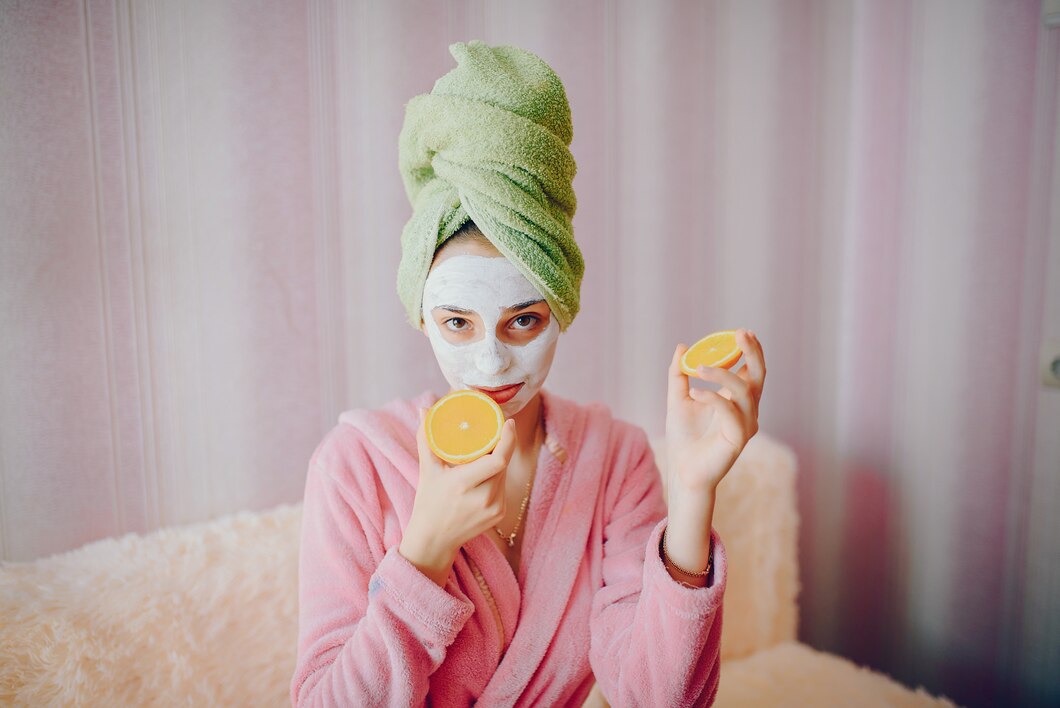 Donna che applica una maschera naturale fatta in casa con ingredienti biologici